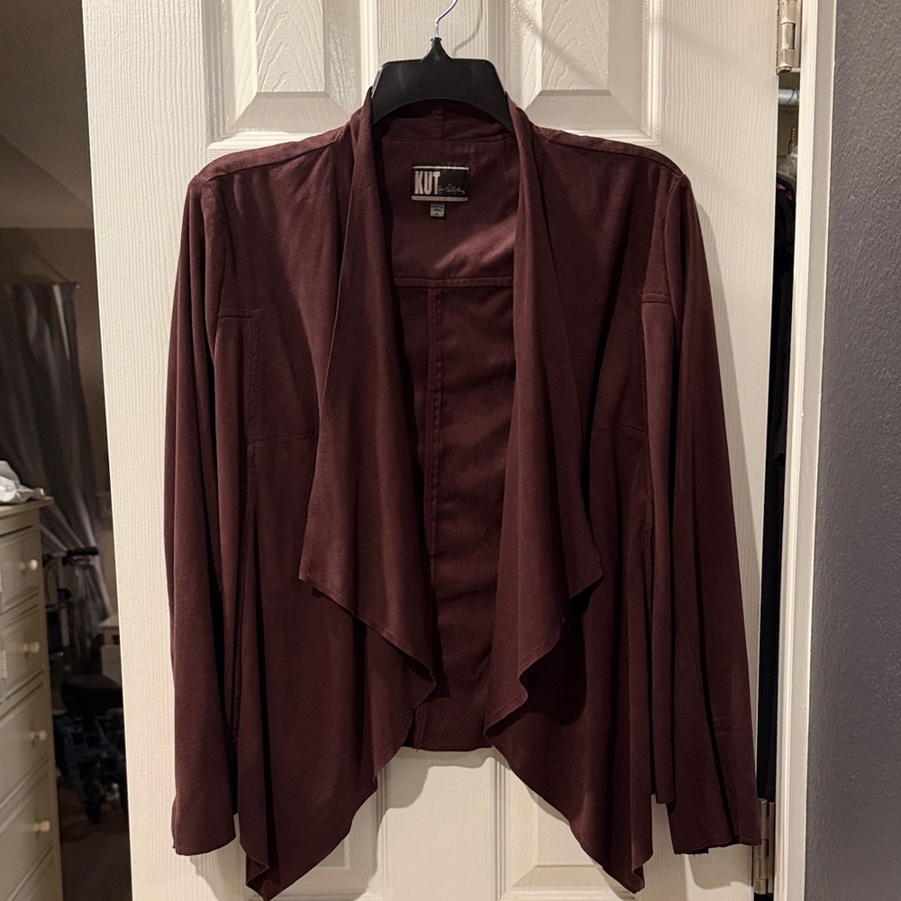 Kut from the Kloth Draped Open Front Jacket - Burgundy